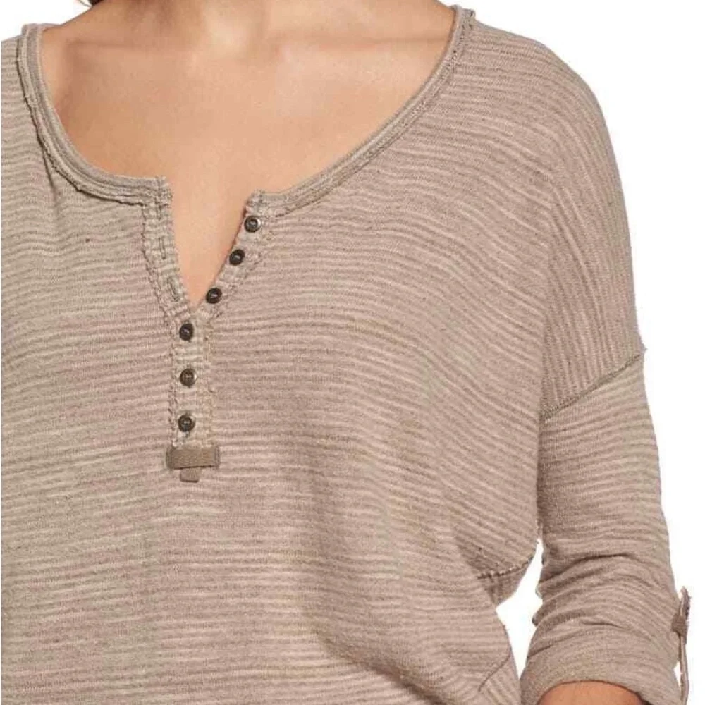 Free People We the Free Beach Haven Striped Henley Tee Top Women’s Size Large